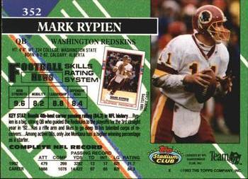 1993 Stadium Club - First Day Production/Issue #352 Mark Rypien Back