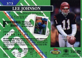 1993 Stadium Club - First Day Production/Issue #373 Lee Johnson Back