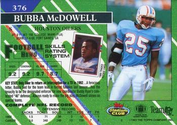 1993 Stadium Club - First Day Production/Issue #376 Bubba McDowell Back