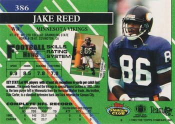 1993 Stadium Club - First Day Production/Issue #386 Jake Reed Back