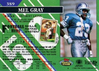 1993 Stadium Club - First Day Production/Issue #389 Mel Gray Back