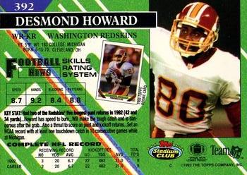 1993 Stadium Club - First Day Production/Issue #392 Desmond Howard Back