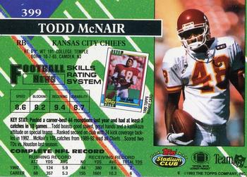 1993 Stadium Club - First Day Production/Issue #399 Todd McNair Back