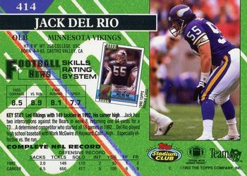 1993 Stadium Club - First Day Production/Issue #414 Jack Del Rio Back