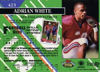 1993 Stadium Club - First Day Production/Issue #423 Adrian White Back
