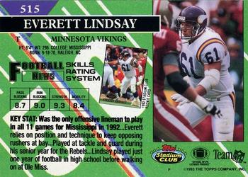 1993 Stadium Club - First Day Production/Issue #515 Everett Lindsay Back