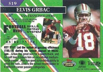 1993 Stadium Club - First Day Production/Issue #519 Elvis Grbac Back