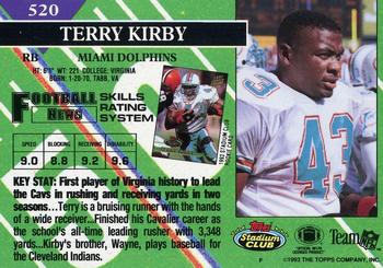 1993 Stadium Club - First Day Production/Issue #520 Terry Kirby Back