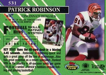 1993 Stadium Club - First Day Production/Issue #531 Patrick Robinson Back