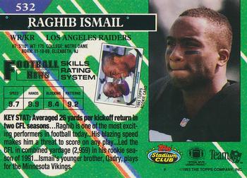 1993 Stadium Club - First Day Production/Issue #532 Raghib Ismail Back