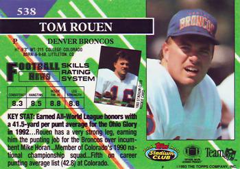 1993 Stadium Club - First Day Production/Issue #538 Tom Rouen Back