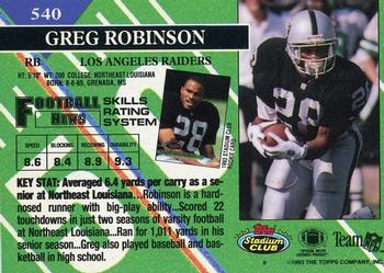 1993 Stadium Club - First Day Production/Issue #540 Greg Robinson Back