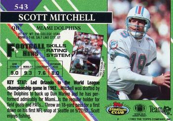 1993 Stadium Club - First Day Production/Issue #543 Scott Mitchell Back