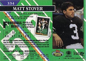 1993 Stadium Club - First Day Production/Issue #334 Matt Stover Back