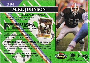 1993 Stadium Club - First Day Production/Issue #394 Mike Johnson Back