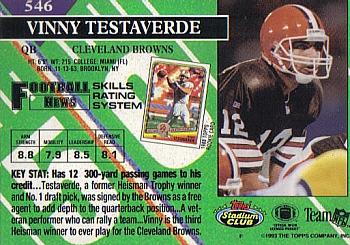 1993 Stadium Club - First Day Production/Issue #546 Vinny Testaverde Back