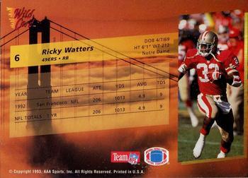 1993 Wild Card - 20 Stripe #6 Ricky Watters Back