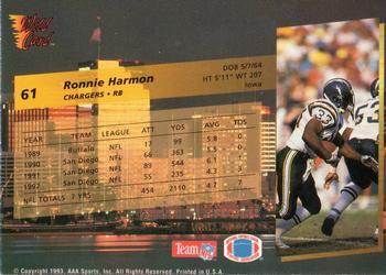 1993 Wild Card - 20 Stripe #61 Ronnie Harmon Back