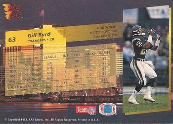1993 Wild Card - 20 Stripe #63 Gill Byrd Back