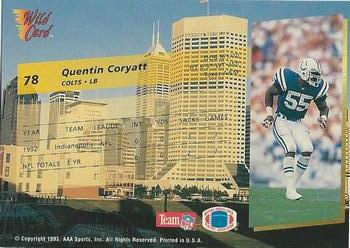 1993 Wild Card - 20 Stripe #78 Quentin Coryatt Back
