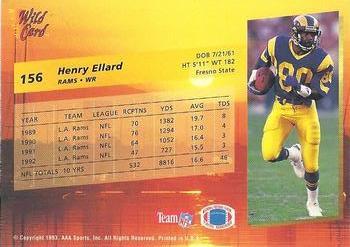 1993 Wild Card - 20 Stripe #156 Henry Ellard Back