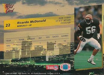 1993 Wild Card - 5 Stripe #22 Ricardo McDonald Back