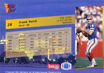 1993 Wild Card - 5 Stripe #28 Frank Reich Back