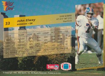 1993 Wild Card - 5 Stripe #33 John Elway Back