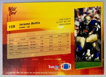 1993 Wild Card - 5 Stripe #159 Jerome Bettis Back