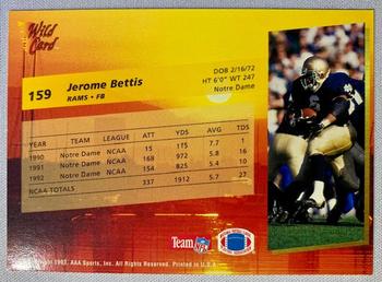 1993 Wild Card - 50 Stripe #159 Jerome Bettis Back