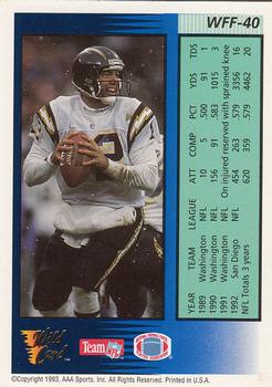 1993 Wild Card - Field Force Gold #WFF-40 Stan Humphries Back