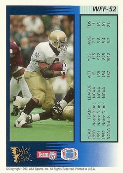 1993 Wild Card - Field Force Gold #WFF-52 Jerome Bettis Back