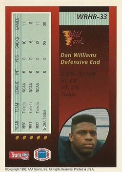1993 Wild Card - Red Hot Rookies #WRHR-33 Dan Williams Back