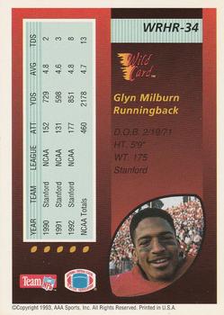 1993 Wild Card - Red Hot Rookies #WRHR-34 Glyn Milburn Back