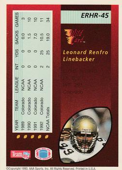 1993 Wild Card - Red Hot Rookies #ERHR-45 Leonard Renfro Back