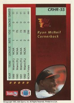 1993 Wild Card - Red Hot Rookies #CRHR-55 Ryan McNeil Back