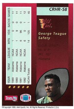 1993 Wild Card - Red Hot Rookies #CRHR-58 George Teague Back