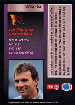 1993 Wild Card - Stat Smashers #WSS-62 Joe Montana Back