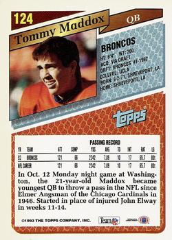 1993 Topps #124 Tommy Maddox Back