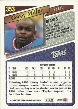 1993 Topps #353 Corey Miller Back