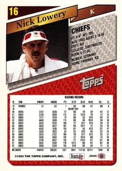 1993 Topps #16 Nick Lowery Back