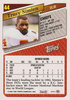 1993 Topps #44 Tracy Simien Back