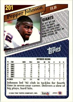 1993 Topps #201 Pepper Johnson Back