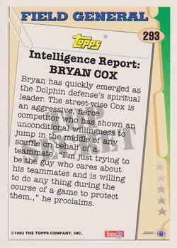 1993 Topps #293 Bryan Cox Back