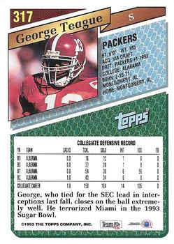 1993 Topps #317 George Teague Back