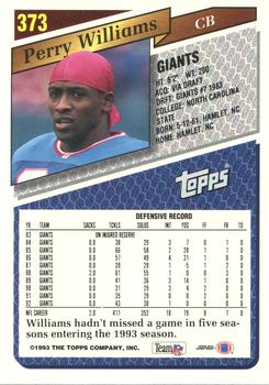1993 Topps #373 Perry Williams Back