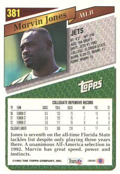 1993 Topps #381 Marvin Jones Back