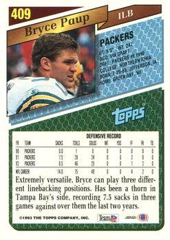 1993 Topps #409 Bryce Paup Back
