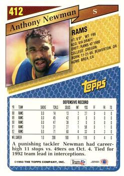1993 Topps #412 Anthony Newman Back