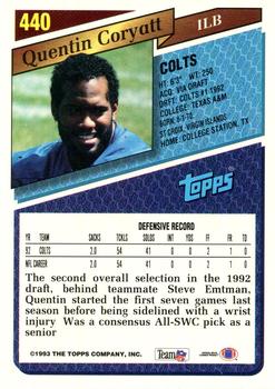 1993 Topps #440 Quentin Coryatt Back